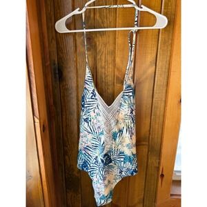 Roxy Tropical Floral Crochet One Piece Swimsuit Women's Medium M